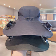 Load image into Gallery viewer, Outdoor Large Brim Bucket Hat With Fan Solar And USB Dual Power Supply UV-Resistant Mountain Climbing And Fishing Sunhat