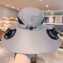 Load image into Gallery viewer, Outdoor Large Brim Bucket Hat With Fan Solar And USB Dual Power Supply UV-Resistant Mountain Climbing And Fishing Sunhat