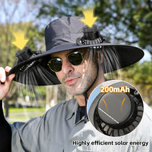 Load image into Gallery viewer, Outdoor Large Brim Bucket Hat With Fan Solar And USB Dual Power Supply UV-Resistant Mountain Climbing And Fishing Sunhat