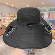 Load image into Gallery viewer, Outdoor Large Brim Bucket Hat With Fan Solar And USB Dual Power Supply UV-Resistant Mountain Climbing And Fishing Sunhat