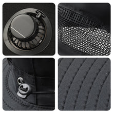 Load image into Gallery viewer, Outdoor Large Brim Bucket Hat With Fan Solar And USB Dual Power Supply UV-Resistant Mountain Climbing And Fishing Sunhat