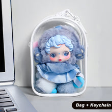 Load image into Gallery viewer, For 17cm Labubu V2 V3 15cm Cotton Doll Skull Panda Outfit Crossbody Pain Bag PVC Storage Bag Dolls Display Bag