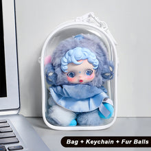 Load image into Gallery viewer, For 17cm Labubu V2 V3 15cm Cotton Doll Skull Panda Outfit Crossbody Pain Bag PVC Storage Bag Dolls Display Bag