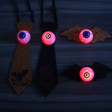 Load image into Gallery viewer, Halloween Eyeball Glow Tie Spooky Light Up Bat Shape Creepy Halloween Dance Party Decor Glow Eyeball Necktie Kids/Adults Halloween Accessory