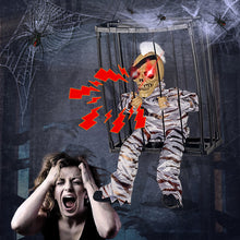 Load image into Gallery viewer, Halloween Hanging Ghost Toy with Motion Sensor & LED Eyes Scary Prisoner Cage Ghost Battery Voice Activated Eerie Screams Zombie Decoration