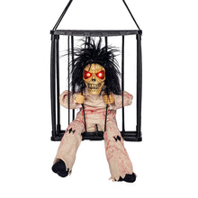 Load image into Gallery viewer, Halloween Hanging Ghost Toy with Motion Sensor & LED Eyes Scary Prisoner Cage Ghost Battery Voice Activated Eerie Screams Zombie Decoration