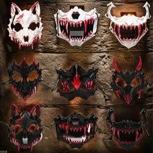 Load image into Gallery viewer, Blood Half-Face Mask Men Dragon Tiger Wolf Mask Horror Halloween Costume Props Skeleton Carnival Mask Party Cosplay Prop