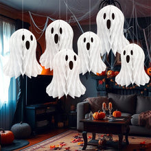 Load image into Gallery viewer, Halloween Paper Ghost Decoration with Hanging Rope Creative Spooky Funny Halloween Hanging Props Garden Party Decor Supplies