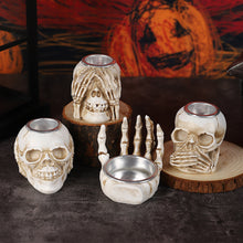 Load image into Gallery viewer, Halloween Scary Candlesticks Skeleton Hand Shaped Skull Decor Resin Candle Holder Entryway Haunted House Props