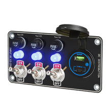 Load image into Gallery viewer, 12V Metal Toggle Switch Panel with Quick Charge ON/OFF Car Power Control 66W USB Type-C Charger Copper Tone Dashboard Panel QC3.0 Fast Charging Ports
