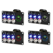 Load image into Gallery viewer, 12V Metal Toggle Switch Panel with Quick Charge ON/OFF Car Power Control 66W USB Type-C Charger Copper Tone Dashboard Panel QC3.0 Fast Charging Ports