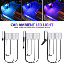 Load image into Gallery viewer, 4pcs/Set Car Ambient LED Light USB/Cigarette Lighter Powered Footwell Lights Interior Lighting DIY Atmosphere Decoration