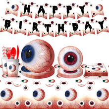 Load image into Gallery viewer, Halloween Eyeball Theme Party Supplies Set Scary Disposable Tableware Kit Plates/Napkins/Banner/Tablecloth Decor All-in-One Pack