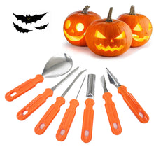 Load image into Gallery viewer, Halloween Pumpkin Carving Kit with Storage Bag DIY 7-Piece Stainless Steel Jack-o-Lantern Making Vegetable Fruit Carving Tools
