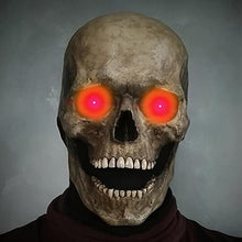 Load image into Gallery viewer, Halloween Animated Talking Mask Glowing Green Eyes Skull Mask Animated Moving Jaw Skull Realistic Halloween Prop Full Head Halloween Skull Mask