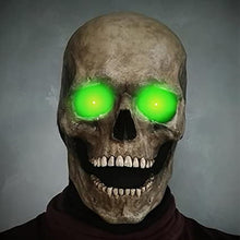 Load image into Gallery viewer, Halloween Animated Talking Mask Glowing Green Eyes Skull Mask Animated Moving Jaw Skull Realistic Halloween Prop Full Head Halloween Skull Mask