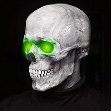 Load image into Gallery viewer, Halloween Animated Talking Mask Glowing Green Eyes Skull Mask Animated Moving Jaw Skull Realistic Halloween Prop Full Head Halloween Skull Mask