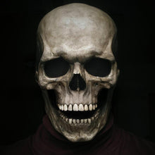 Load image into Gallery viewer, Halloween Animated Talking Mask Glowing Green Eyes Skull Mask Animated Moving Jaw Skull Realistic Halloween Prop Full Head Halloween Skull Mask