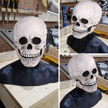 Load image into Gallery viewer, Halloween Animated Talking Mask Glowing Green Eyes Skull Mask Animated Moving Jaw Skull Realistic Halloween Prop Full Head Halloween Skull Mask