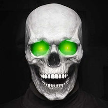 Load image into Gallery viewer, Halloween Animated Talking Mask Glowing Green Eyes Skull Mask Animated Moving Jaw Skull Realistic Halloween Prop Full Head Halloween Skull Mask