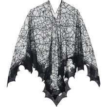Load image into Gallery viewer, Halloween Lace Spiderweb Cape Bat Cape Elegant Gothic Shawl Witch Gothic Steampunk Cape Spider Web Capelet Halloween Costume Accessory