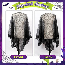 Load image into Gallery viewer, Halloween Lace Spiderweb Cape Bat Cape Elegant Gothic Shawl Witch Gothic Steampunk Cape Spider Web Capelet Halloween Costume Accessory