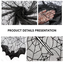 Load image into Gallery viewer, Halloween Lace Spiderweb Cape Bat Cape Elegant Gothic Shawl Witch Gothic Steampunk Cape Spider Web Capelet Halloween Costume Accessory
