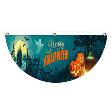 Load image into Gallery viewer, Fan-Shaped Halloween Banner 45x90cm Polyester Spooky Party Courtyard Fence Porch Ghost Pumpkin Banner Hang Halloween Flag Decorations