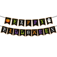 Load image into Gallery viewer, Happy Halloween Banner Ghost and Pumpkin Bunting Pennant Flag Photo Booth Orange Black Home Porch Atmosphere Party Decor Supplies