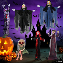 Load image into Gallery viewer, Automatic Halloween Jump Scare Ghost Motion Sound Activated Big Hanging Electric Halloween Decor Screaming Hanging Ghost Prop with Sensor