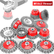 Load image into Gallery viewer, M14x2 Threaded Rust Removal Polishing Brush Set Multi-Size Bowl Shape Steel Wire Metal Cleaning Brush Angle Grinder Welding Cleanup Toolbox Essential