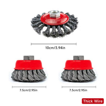 Load image into Gallery viewer, 5/8-11 Thread Adapter Rust Removal Polishing Brush Set Multi-Size Bowl Shape Steel Wire Metal Cleaning Brush Angle Grinder Welding Cleanup Toolbox Essential