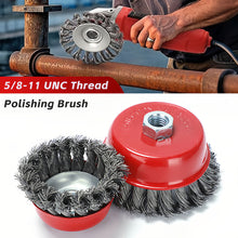 Load image into Gallery viewer, 5/8-11 Thread Adapter Rust Removal Polishing Brush Set Multi-Size Bowl Shape Steel Wire Metal Cleaning Brush Angle Grinder Welding Cleanup Toolbox Essential