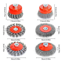Load image into Gallery viewer, 5/8-11 Thread Adapter Rust Removal Polishing Brush Set Multi-Size Bowl Shape Steel Wire Metal Cleaning Brush Angle Grinder Welding Cleanup Toolbox Essential