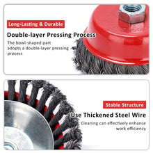 Load image into Gallery viewer, 5/8-11 Thread Adapter Rust Removal Polishing Brush Set Multi-Size Bowl Shape Steel Wire Metal Cleaning Brush Angle Grinder Welding Cleanup Toolbox Essential