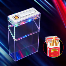 Load image into Gallery viewer, Transparent LED Color Light Cigarette Case With USB Cigarette Lighter Moisture-Proof Sealed Storage Box