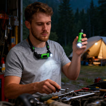 Load image into Gallery viewer, LED Neck Hanging Dual Lamps USB Charging Headlamp for Outdoor Camping and Night Cycling Emergency Repair Work Light