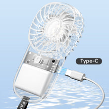 Load image into Gallery viewer, Transparent Card Pocket Fan With Seven-Color Ambient Light USB Charging Portable Handheld High-Wind Fan