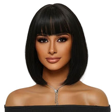 Load image into Gallery viewer, Middle Part High Temperature Filament Wig Bone Straight Hair Wigs with Bangs Brazilian Full Machine Women Hair Wigs Heat Resistant Wig