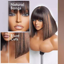 Load image into Gallery viewer, Synthetic Wigs Bob Wig with Bangs Women Glueless Headband Wigs Daily Use Beginner Friendly Whole Wig Cover