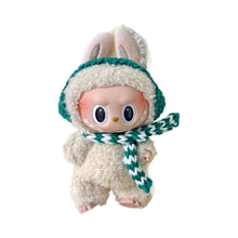 Load image into Gallery viewer, Miniature Hand-knitted Christmas Green and Red Scarf with Ear Cups for 17cm Labubu Cute DIY Doll Clothes Lovely Outfit Gifts
