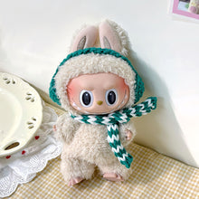 Load image into Gallery viewer, Miniature Hand-knitted Christmas Green and Red Scarf with Ear Cups for 17cm Labubu Cute DIY Doll Clothes Lovely Outfit Gifts