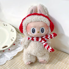 Load image into Gallery viewer, Miniature Hand-knitted Christmas Green and Red Scarf with Ear Cups for 17cm Labubu Cute DIY Doll Clothes Lovely Outfit Gifts