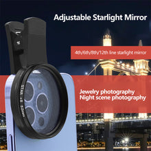 Load image into Gallery viewer, 52mm Rotatable Adjustable Phone Star Filter Lens Firelight Lens for Jewelry Accessories Night Photography Sparkling Effect Capture