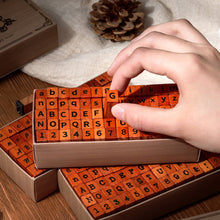 Load image into Gallery viewer, 70 Pieces Vintage-Style Wooden Stamp Set Box Cross-Border Upper Lowercase English Letters Numbers Symbols Stamps for Scrapbooking Craft Use