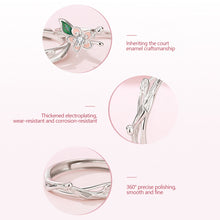 Load image into Gallery viewer, Unique Enamel Floral Couple Rings S925 Sterling Silver Peach Blossom Adjustable Matching Rings with Gift Box