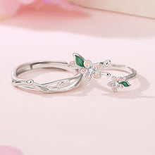 Load image into Gallery viewer, Unique Enamel Floral Couple Rings S925 Sterling Silver Peach Blossom Adjustable Matching Rings with Gift Box