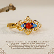 Load image into Gallery viewer, Vintage Enamel Pearl Ring S925 Silver Women's Jewelry with Gift Box Certificate Luxury Chinese Style Red Agate Ring