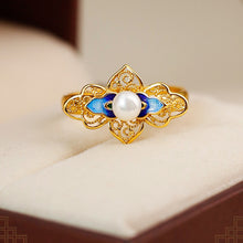 Load image into Gallery viewer, Vintage Enamel Pearl Ring S925 Silver Women's Jewelry with Gift Box Certificate Luxury Chinese Style Red Agate Ring