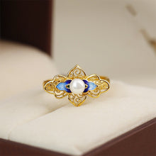 Load image into Gallery viewer, Vintage Enamel Pearl Ring S925 Silver Women's Jewelry with Gift Box Certificate Luxury Chinese Style Red Agate Ring